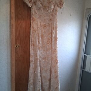 Elegant Cream and Gold Embellished Gown